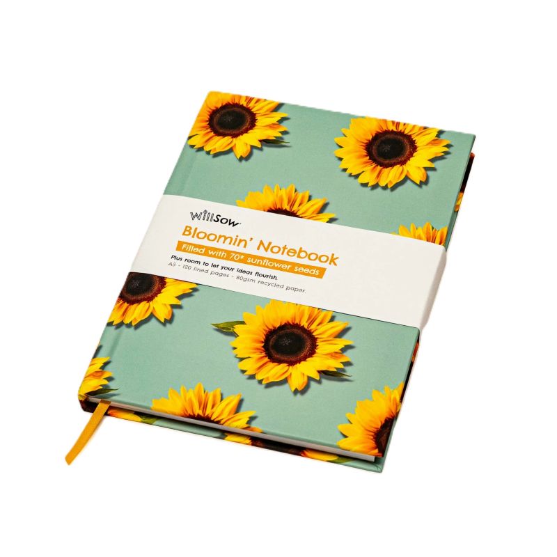 Notebook with sunflower design on a white background