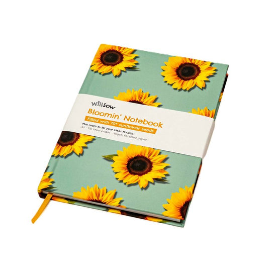 Notebook with sunflower design on a white background